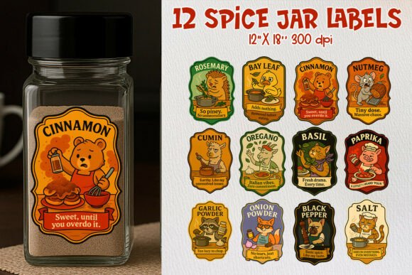 Download Funny Animal Kitchen Spice Jar Labels Bu - Funny animal Collection