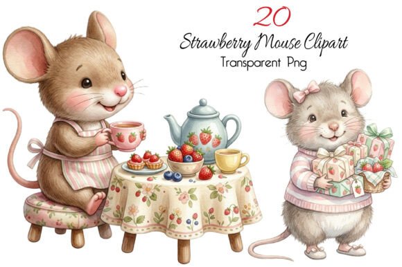 Download Watercolor Strawberry Mouse Clipart - Mouse Collection