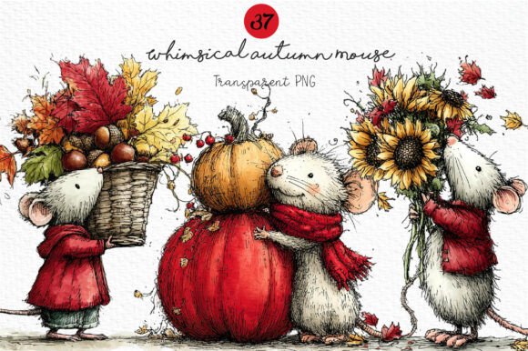 Download Whimsical Autumn Mouse Clipart PNG - Mouse Collection